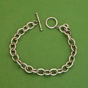 8 inch, Vintage Round Links Sterling Silver Chain Bracelet, K35